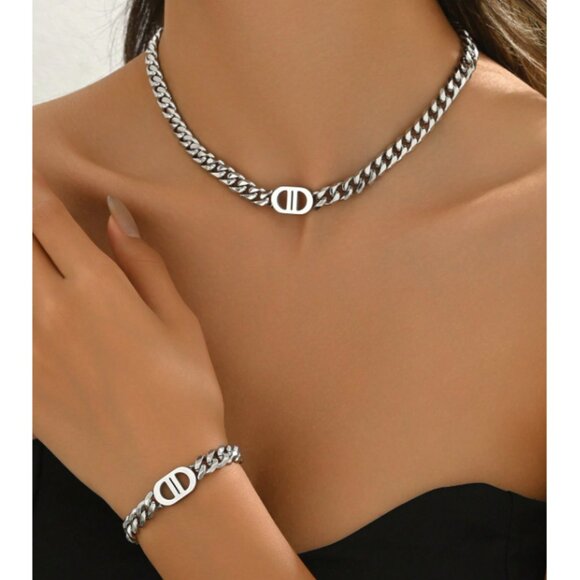 925 Sterling Silver Cuban Chain Necklace & Bracelet Set | Premium Quality - Picture 1 of 6